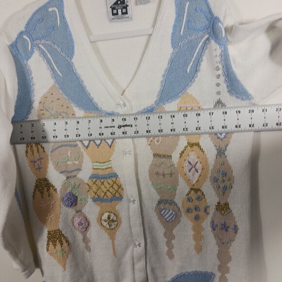 Storybook Knits Christmas, Holiday Cardigan Sweater, Ornaments & Ribbon, Size M - Picture 13 of 16